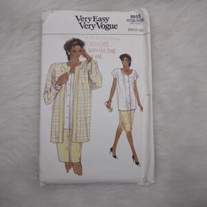 VOGUE 9554 Sz 14-18 Very Loose Fitting Unlined Jacket, Top, And Straight Skirt